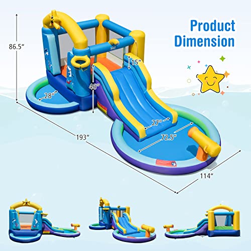 BOUNTECH Inflatable Water Slide, 2 in 1 Ocean Bounce House Water Slide with Ball Pit & Splash Pool for Kids Outdoor Fun, Bouncy Castle Waterslides Inflatables for Kids Boys Girls Backyard Party Gifts