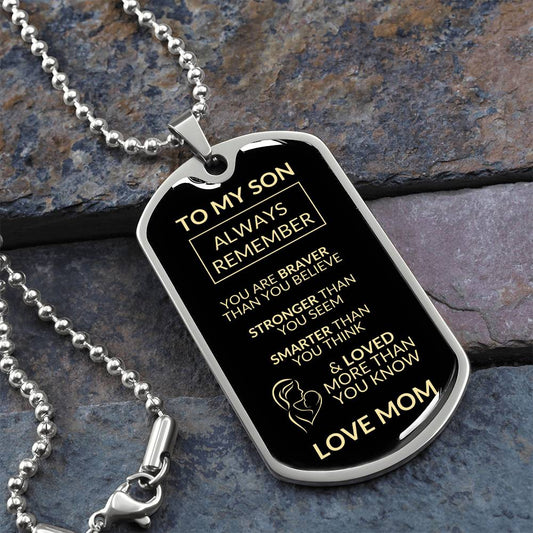 To My Son, Love Mom - Dog Tag Necklace