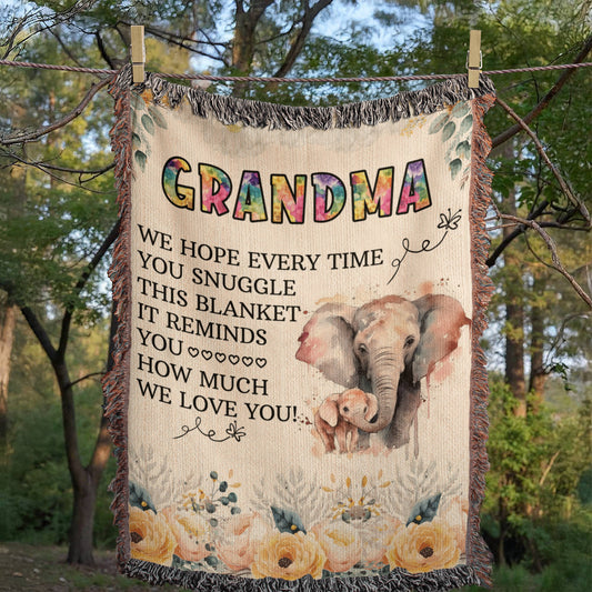 To My Grandma - Elephant Woven Blanket